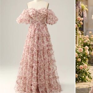 Strapless Floral Prom or Bridesmaid Dress